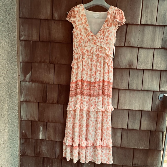 A Collective Story Anthropologie Piper Peach Floral Tiered Maxi Summer Dress S L - Picture 5 of 17